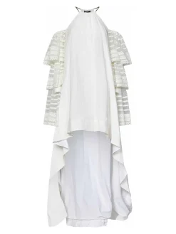 Abito asimmetrico in crepone bianco a gesso