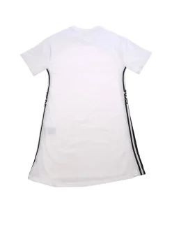 Abito bianco con logo fucsia