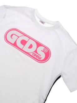 Abito bianco con logo fucsia