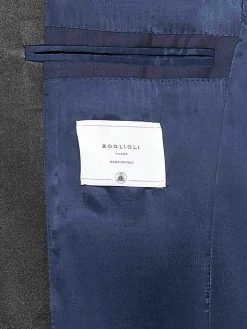 Abito blu navy in lana vergine e raso nero