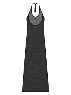 Abito di cotone perforato nero lungo