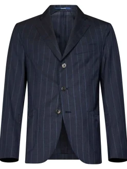 Abito gessato di lana virgin blu navy
