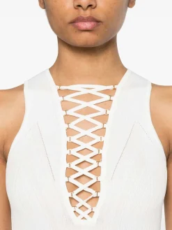 Abito midi bianco con cinturino crossover