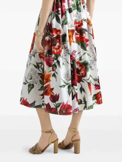 Abito midi di cotone con stampa floreale