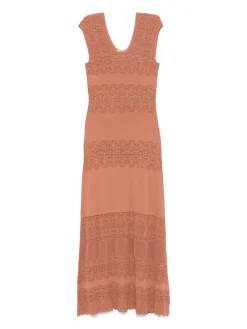 Abito midi marrone con pizzo