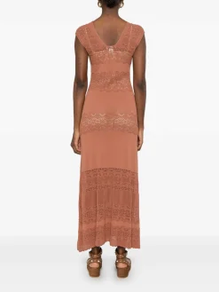 Abito midi marrone con pizzo