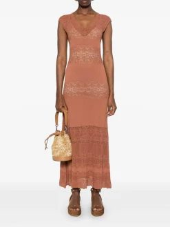Abito midi marrone con pizzo