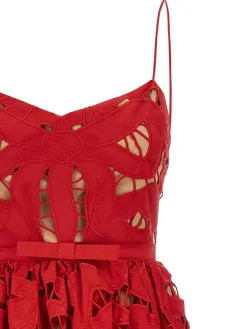 Abito midi ricamato a fiocco rosso