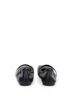 Ballerina Nera In Pelle Con Elastico