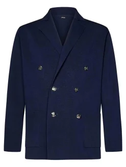 Blazer a doppio petto in filo blu navy