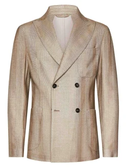 Blazer a doppio petto jacquard color nocciola