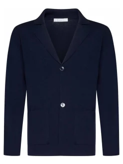 Blazer in maglia blu scuro a petto a pezzi