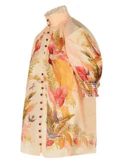Blusa di maniche a soffio ramie floreale