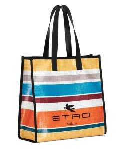 Borsa a righe e manici in pelle