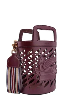 Borsa a secchiello in pelle traforata
