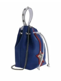 Borsa a secchiello in pelle blu con tracolla