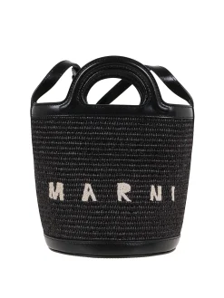 Borsa a secchiello in rafia e pelle
