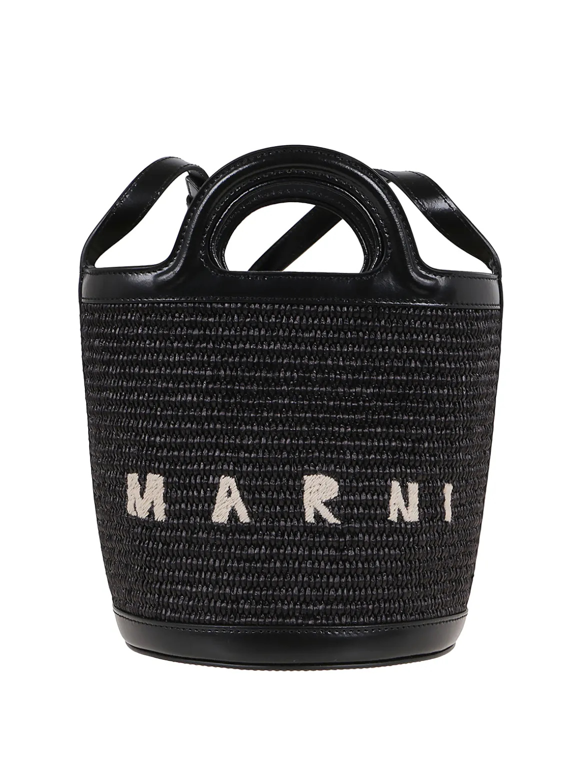 Borsa a secchiello in rafia e pelle