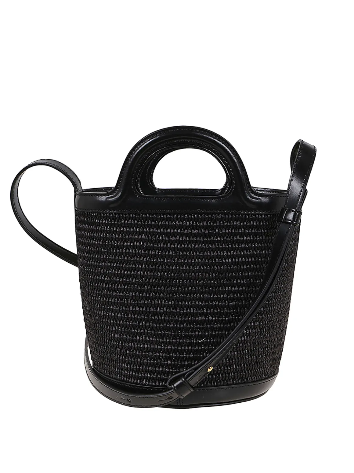 Borsa a secchiello in rafia e pelle