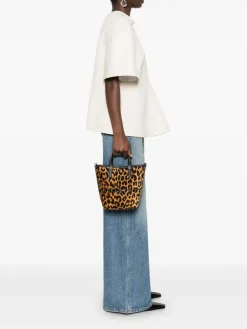 Borsa a secchio leopardo-jacquard