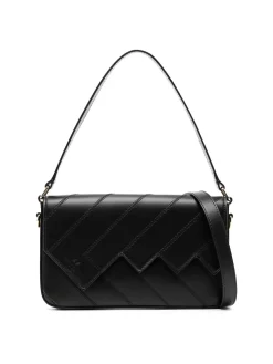 Borsa A Spalla Flap Wave Nera In Pelle