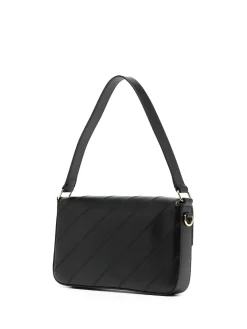 Borsa A Spalla Flap Wave Nera In Pelle