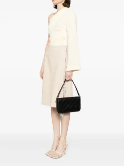 Borsa A Spalla Flap Wave Nera In Pelle