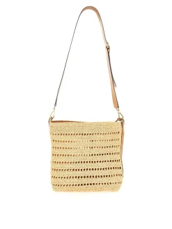 Borsa a tracolla in rafia traforata