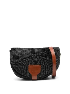 Borsa A Tracolla Media Nera In Raffia