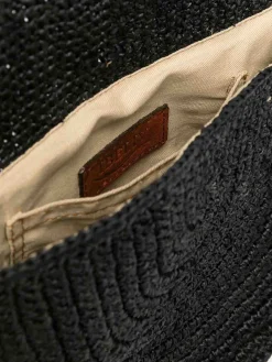 Borsa A Tracolla Media Nera In Raffia