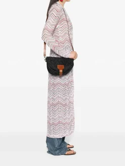Borsa A Tracolla Media Nera In Raffia