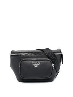 Borsa in pelle con placca logo