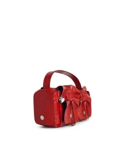 Borsa in pelle rossa lucida multipoccia