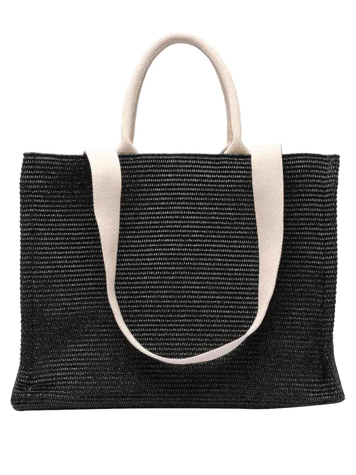 Borsa Shopping in Tessuto Effetto Rafia