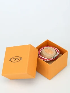 Bracciale doppio giro in pelle bianca e rossa