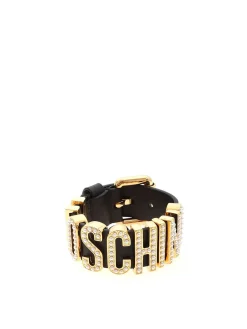 Bracciale nero logo lettering con micro perli