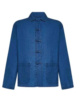 Camicia cunart in lino blu di denim