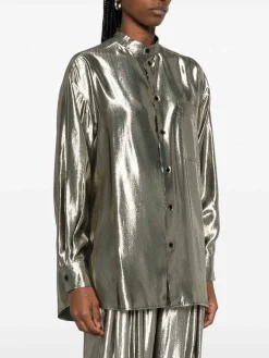 Camicia d'argento in effetto laminato di seta