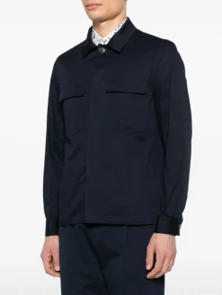 Camicia di giacca blu in cotone con tasche