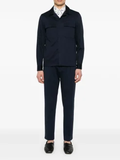 Camicia di giacca blu in cotone con tasche