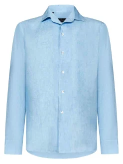 Camicia di lino a blu chiaro a maniche lunghe