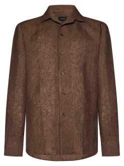 Camicia di lino marrone a maniche lunghe