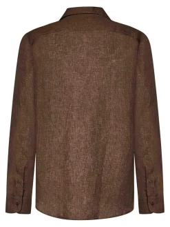 Camicia di lino marrone a maniche lunghe