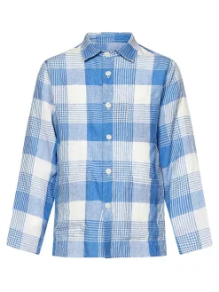 Camicia Hadley in lino bianco e azzurro