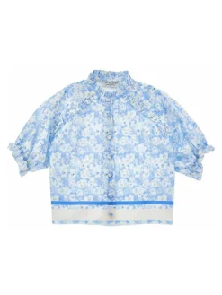 Camicia in cotone a motivazione azzurra