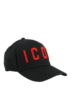 Cappello nero con scritta lcon rossa