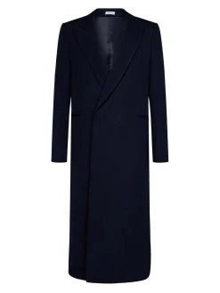 Cappotto con cintura in lana blu navy