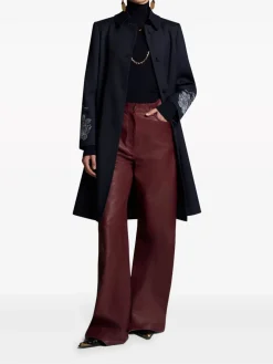 Cappotto In Gabardine Blu Con Ricami