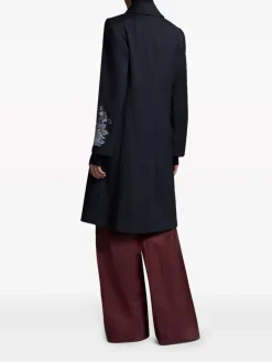 Cappotto In Gabardine Blu Con Ricami