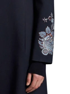 Cappotto In Gabardine Blu Con Ricami